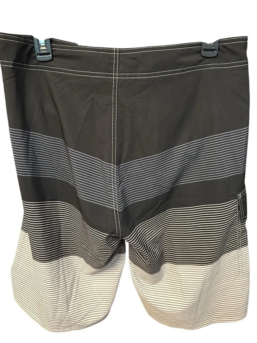 Men's Black & Gray Striped Swim Trunks w liner SZ 32 EUC Resortwear Vacation